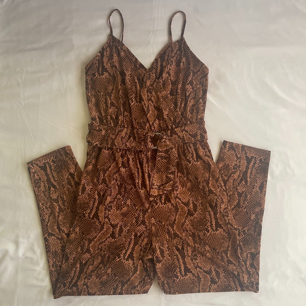 Belt-Front Python Jumpsuit